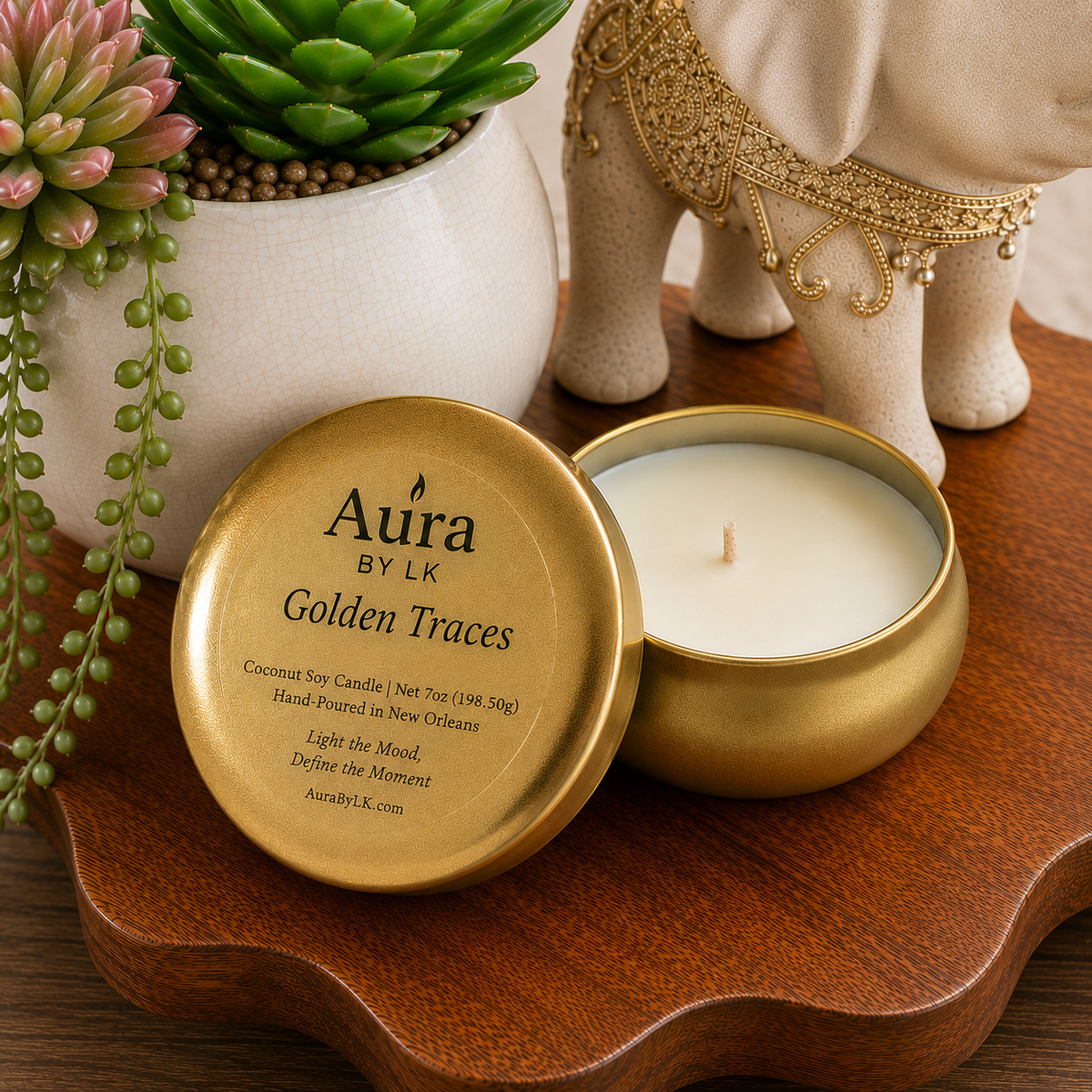 Aura BY LK Golden Traces gold tin candle