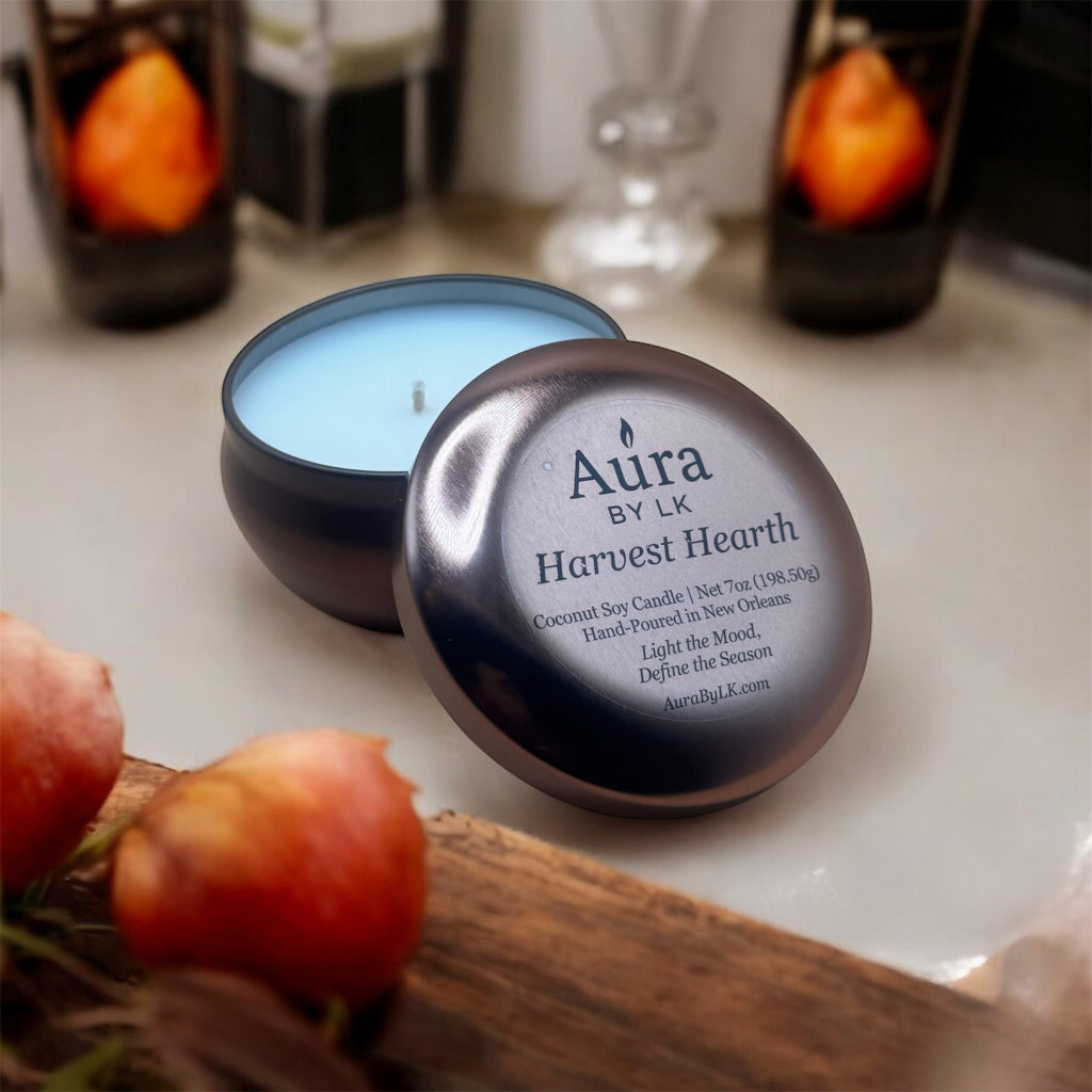 Aura by LK Harvest Hearth 8oz candle tin