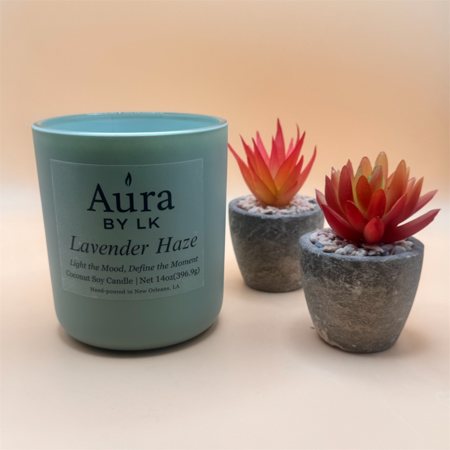 Aura by LK Lavender Haze candle in green jar