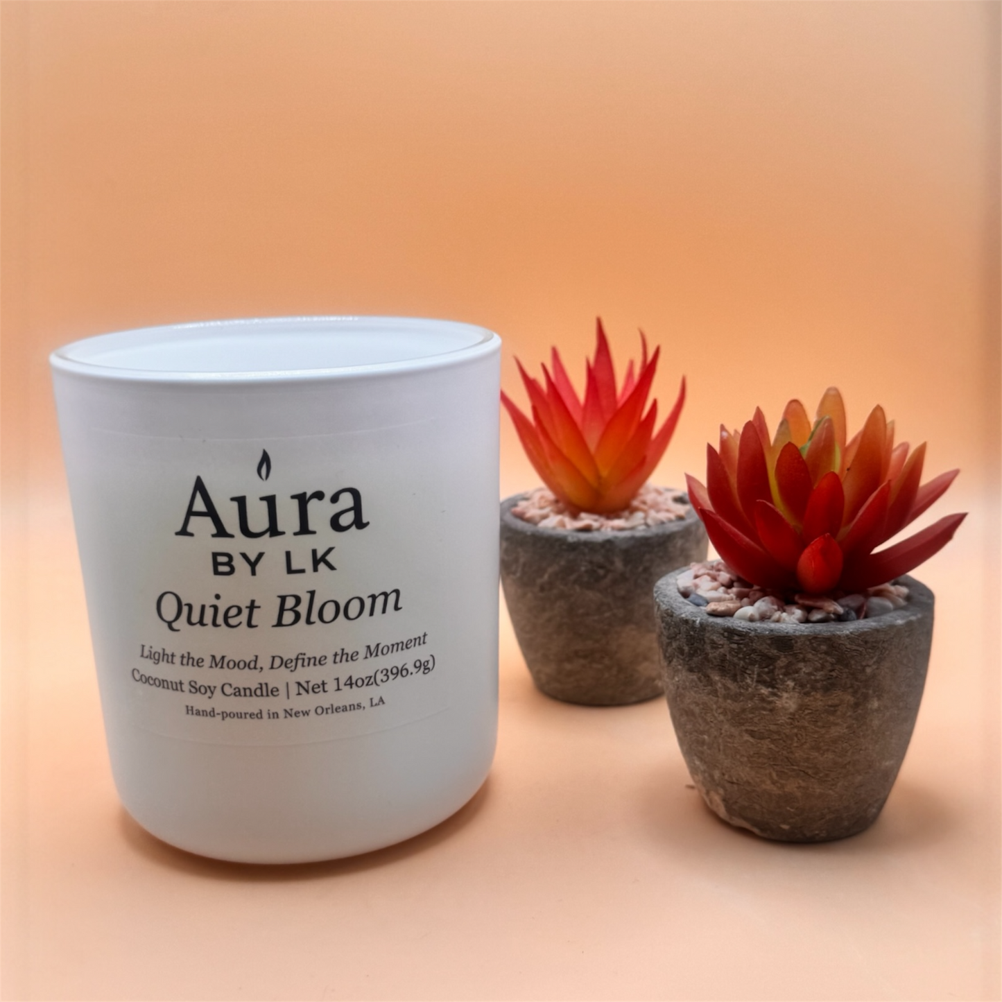 Aura by LK Quiet Bloom candle in white jar