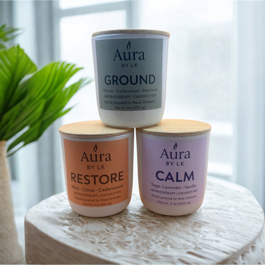 Aura By LK aromatherapy candle set Ground, Restore, and Calm