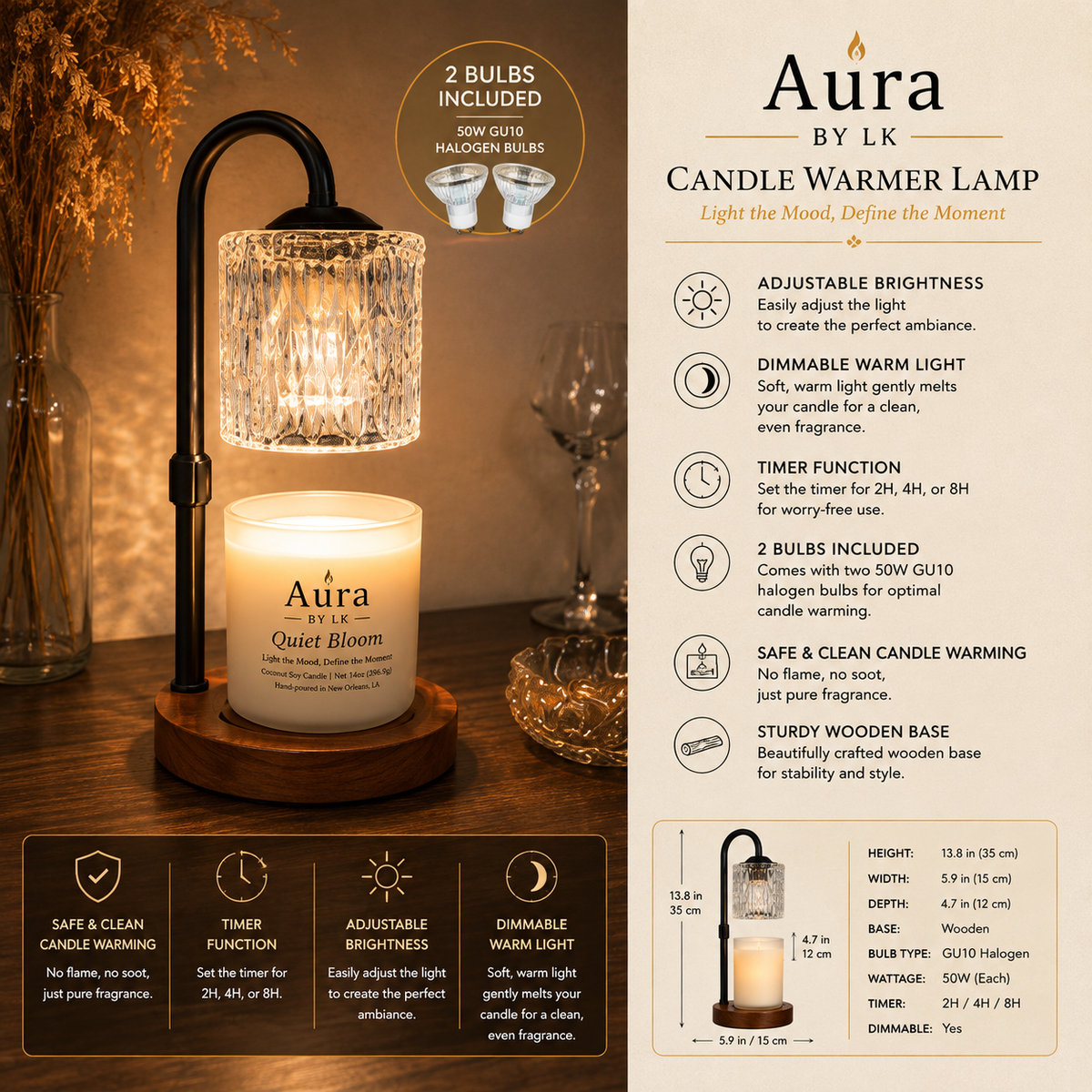 Aura by LK Candle Warmer Lamp  product specifications.
