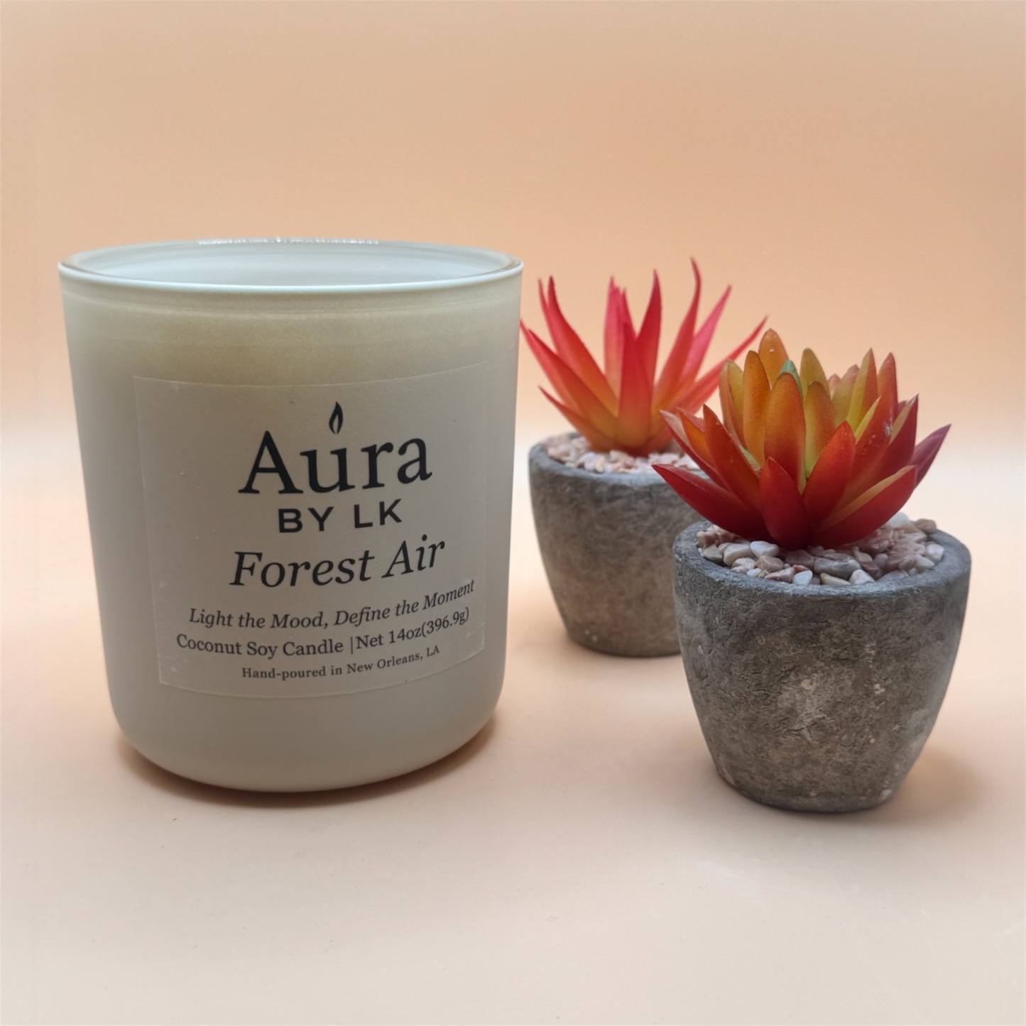 Aura by LK Forest Air Wood Wick candle in tan jar