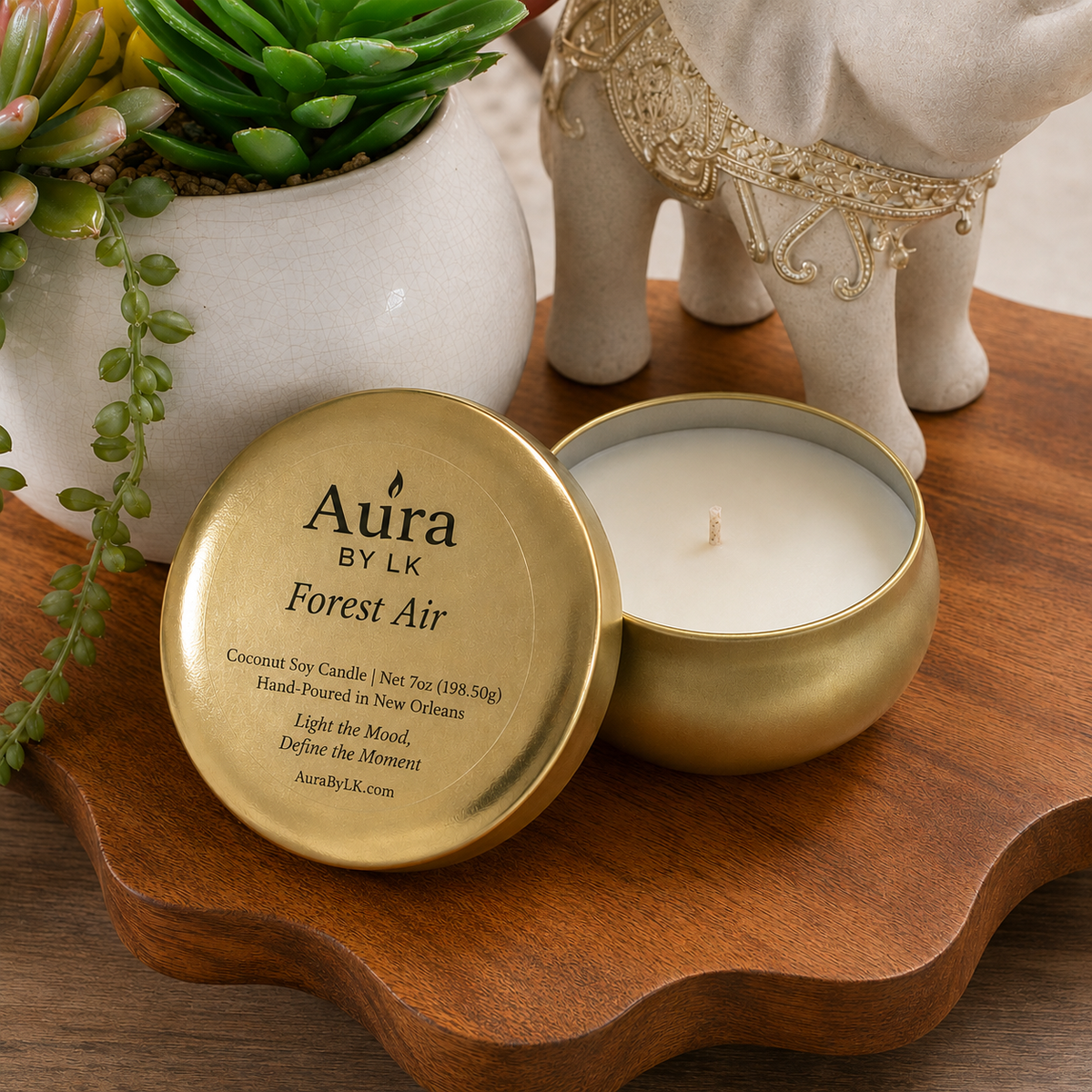 Aura BY LK Forest Air gold tin candle 