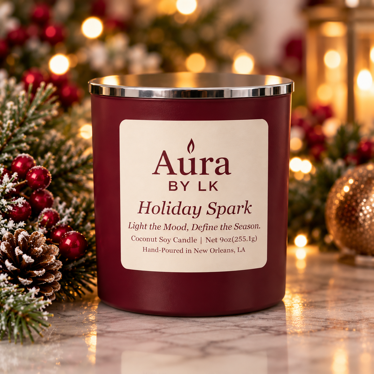 Aura BY LK Holiday Spark Cranberry Jar.