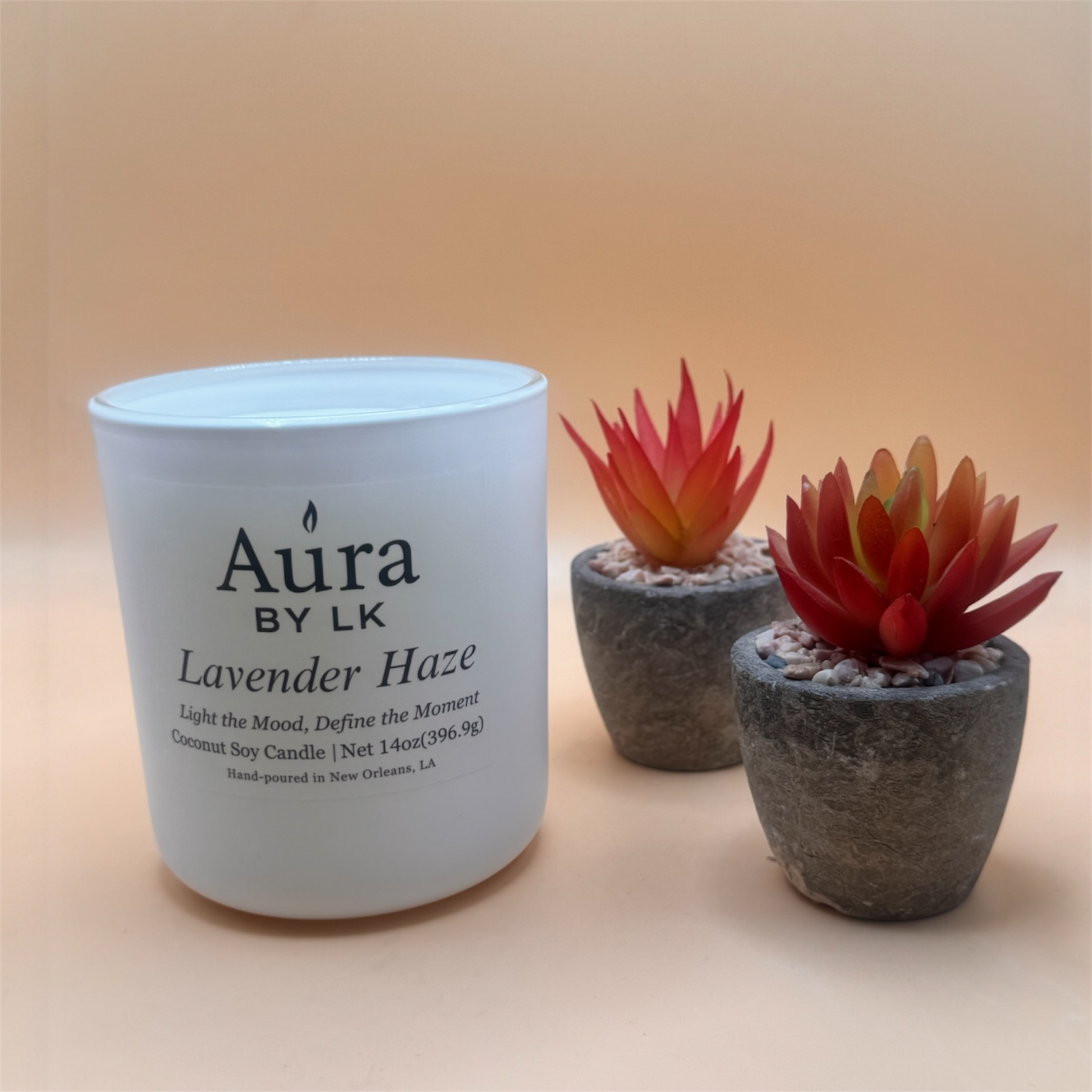Aura By LK Lavender Haze Candle in white jar