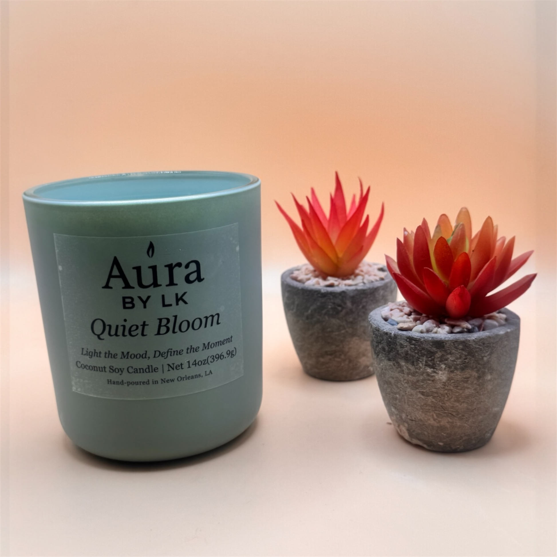 Aura by LK Quiet Bloom candle in green jar