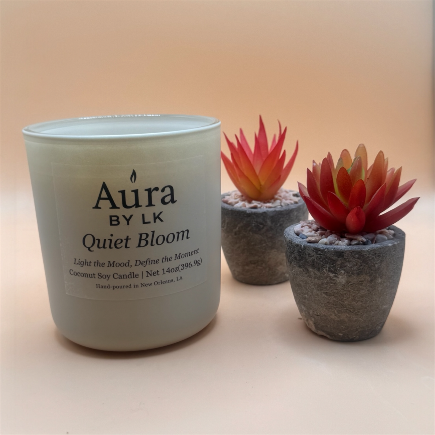 Aura by LK Quiet Bloom candle in tan jar