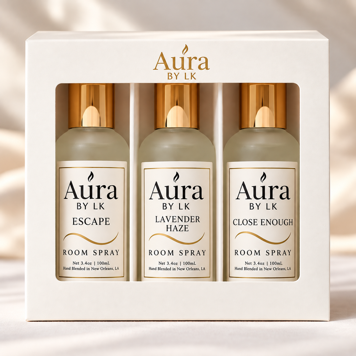 Boxed room and Linen Spray set with Escape, Lavender Haze, and Close Enough