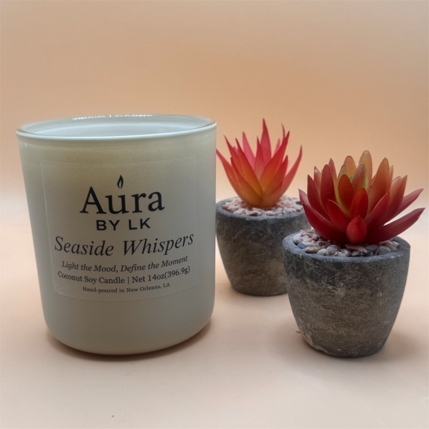 Aura by LK Seaside Whispers candle in tan jar