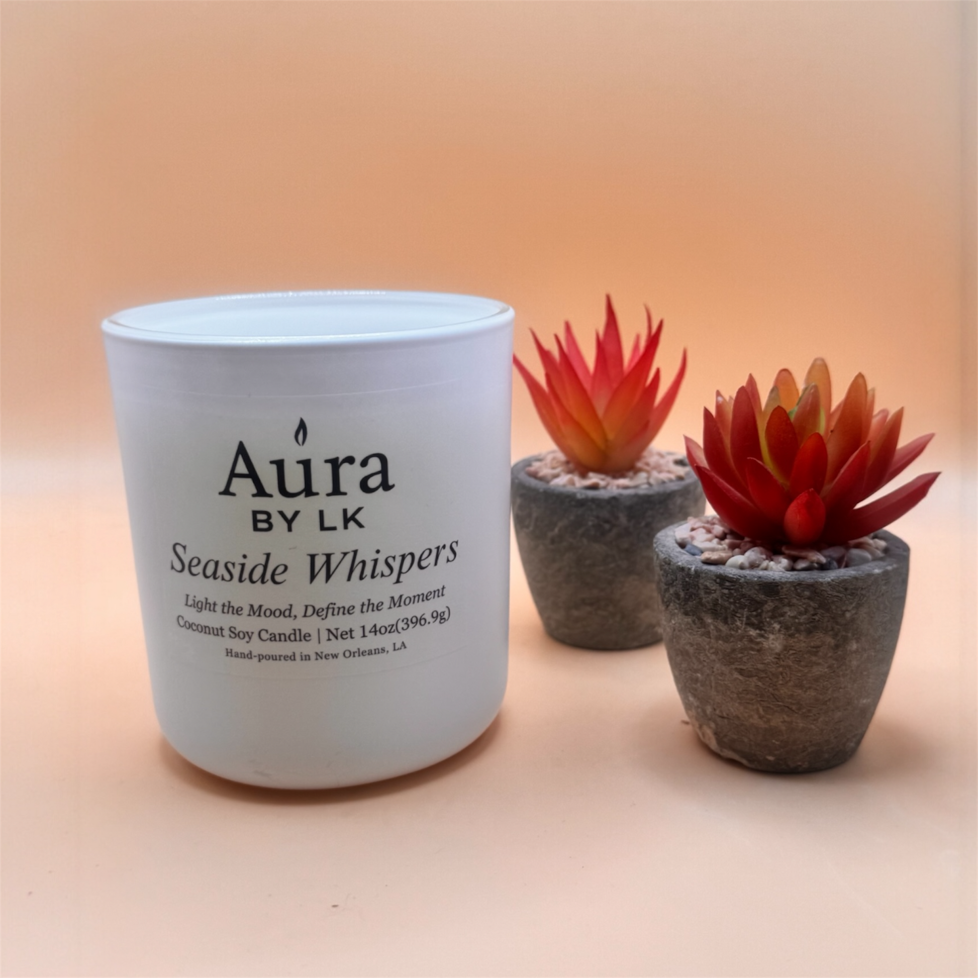 Aura by LK Seaside Whispers candle in white jar