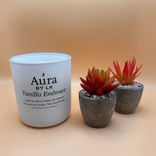 Aura BY LK Vanilla Embrace 14oz candle white jar