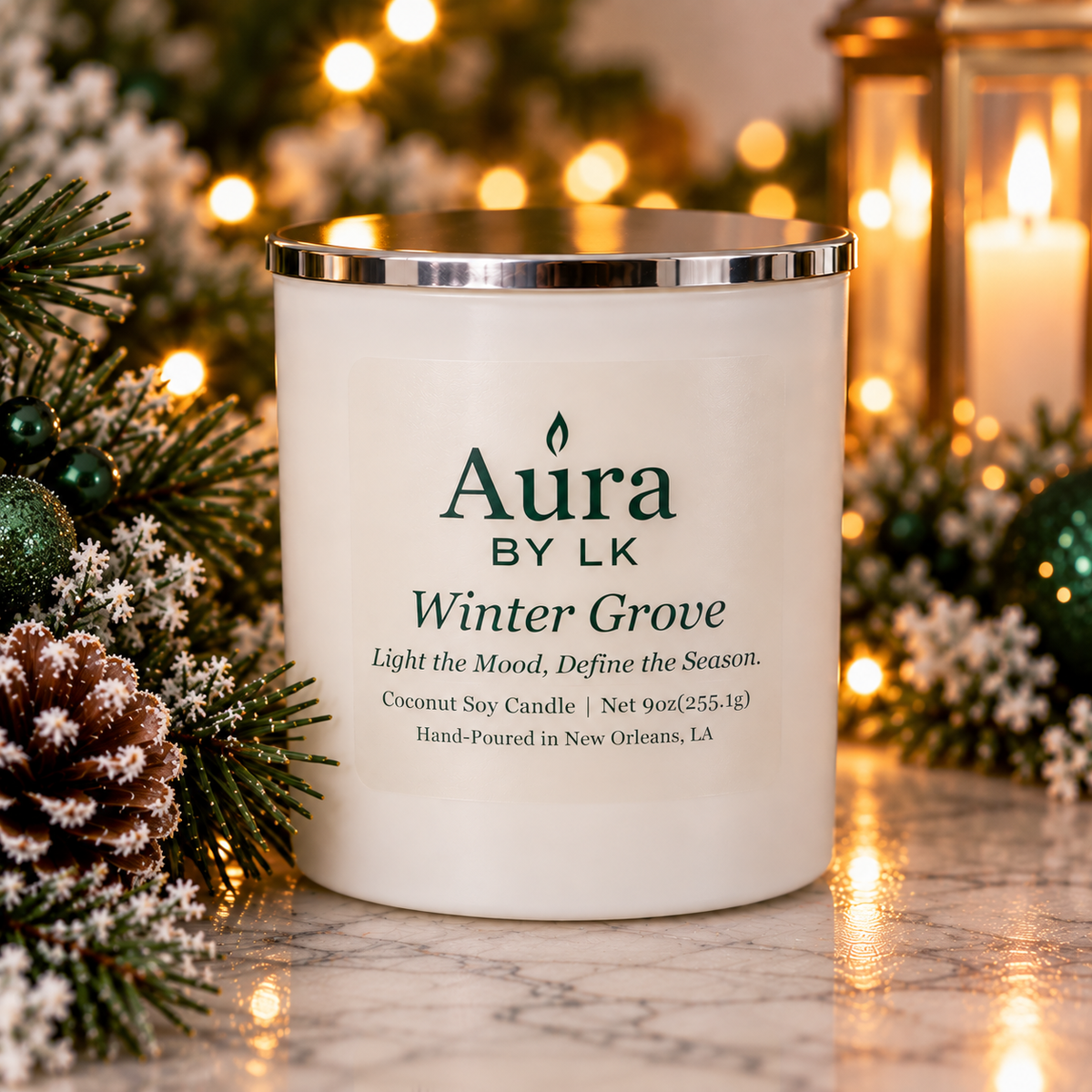 Aura BY LK Winter Grove White Candle Jar